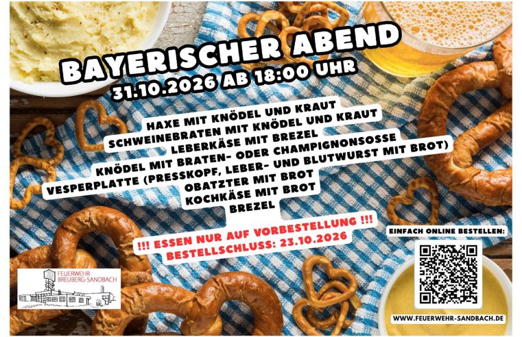 Einladung zum Bayrischen Abend 31.10.2026